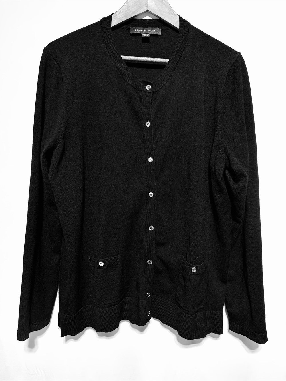 Tommy Hilfiger Black Button Cardigan XL Quiet Luxury Classic Knit